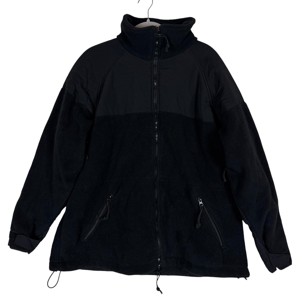 Polartec Jacket Mens Large Black Fleece Full Zip Cold Weather Lined Military